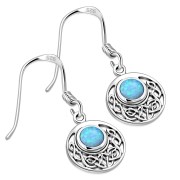 Synthetic Opal Round Celtic Knot Silver Earrings - e400